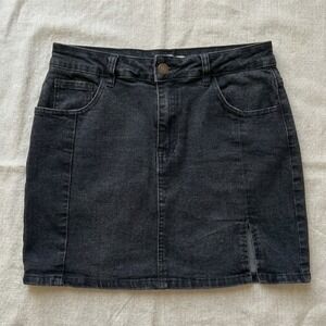 Black Jean Mini Skirt / Skort Medium Stretchy Summer Fall Going out